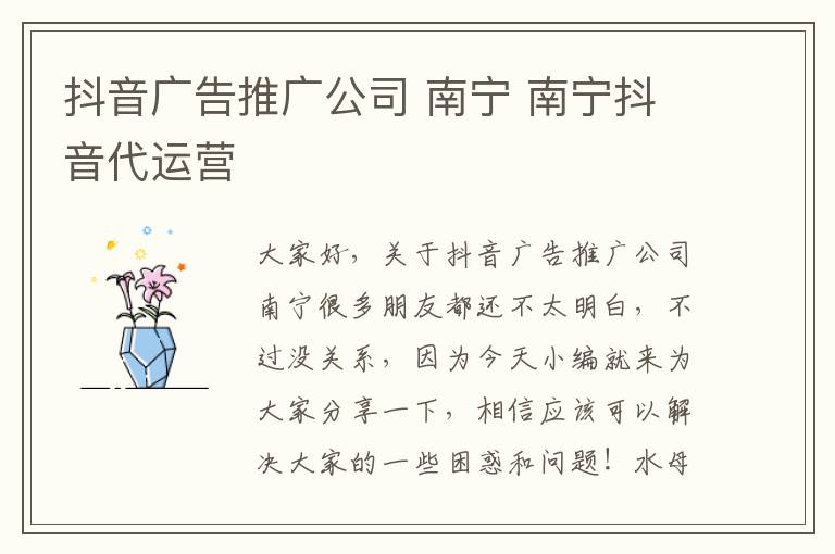 抖音广告推广公司 南宁 南宁抖音代运营