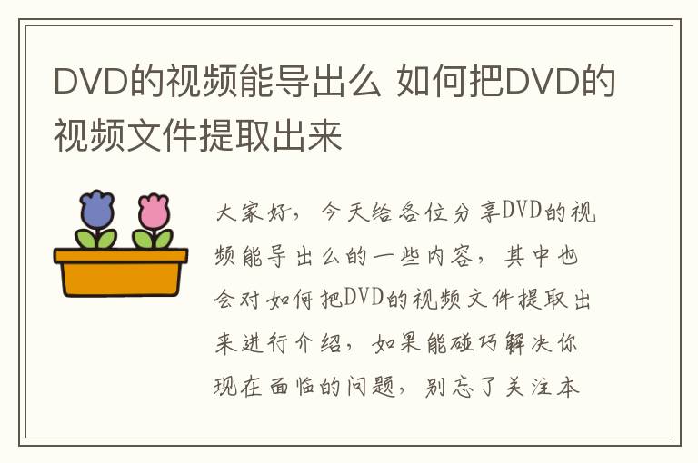 DVD的视频能导出么 如何把DVD的视频文件提取出来