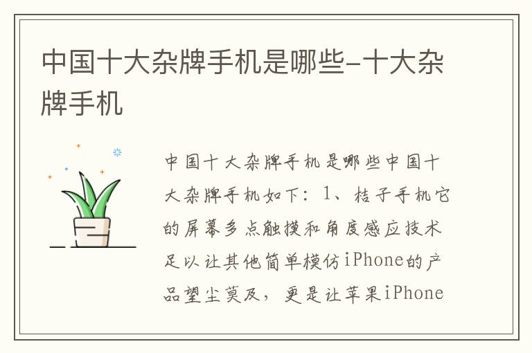 中国十大杂牌手机是哪些-十大杂牌手机